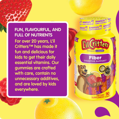 L’il Critters Fiber Daily Gummy Supplement for Kids, for Digestive Support, Berry and Lemon Flavors, 90 Gummies - Maple Wellness Supplements