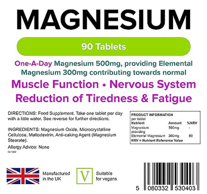 Lindens 500mg Magnesium Tablets | 90s 1-a-Day | Made in The UK | Tiredness, Muscle - Maple Wellness Supplements