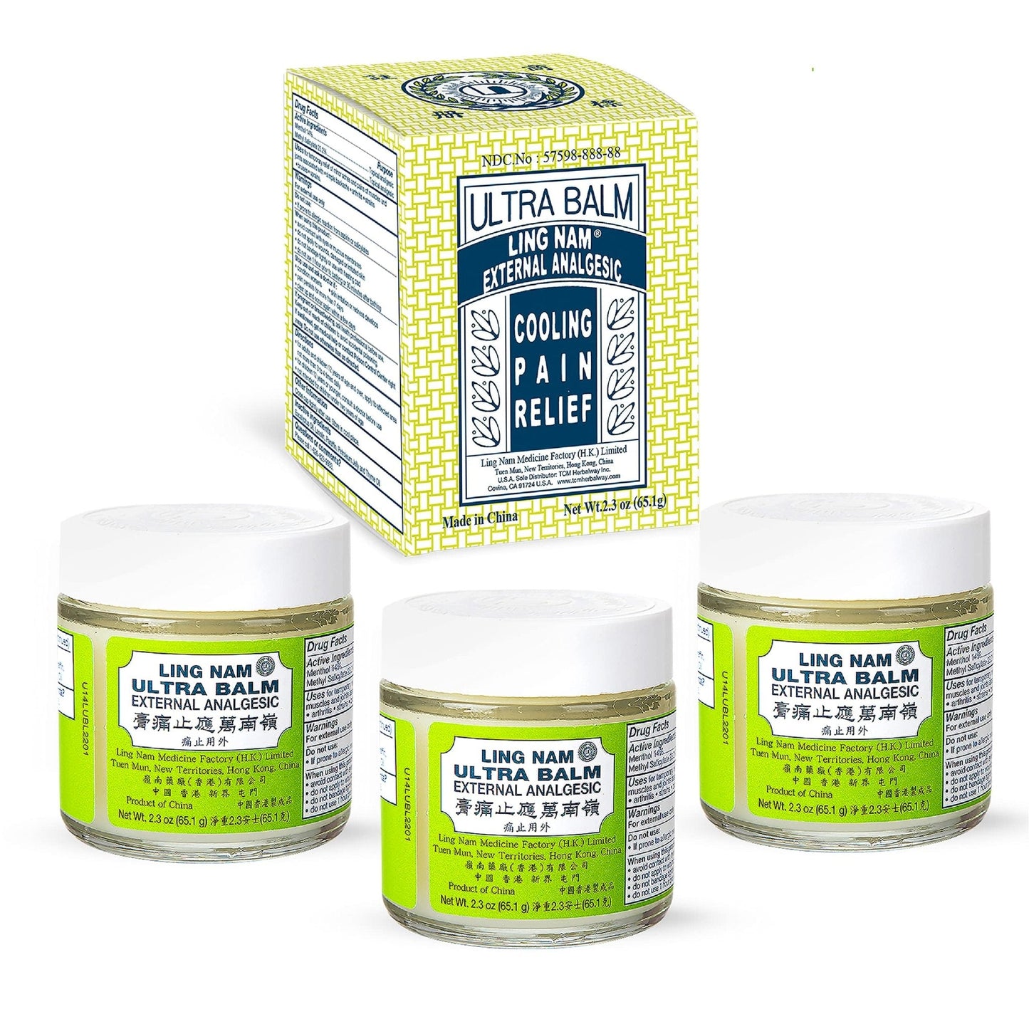 Ling Nam Ultra Balm External Analgesic, for Cooling Pain Relief Simple Backache Arthritis Strains Bruises Sprain, Muscle Pain, Muscle Soreness, 2.3oz (Pack of 3) - Maple Wellness Supplements