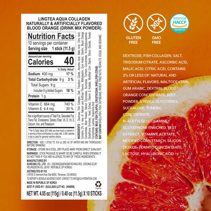 LINGTEA Doctor Developed Hydration Aqua Collagen Drink Mix -Blood Orange Flavor | 1,000mg Ultra-Micro Collagen | Maximum Absorption | Rapid Hydration | Vitamin C | Anti-Aging | Skin Health | 10 Count - Maple Wellness Supplements