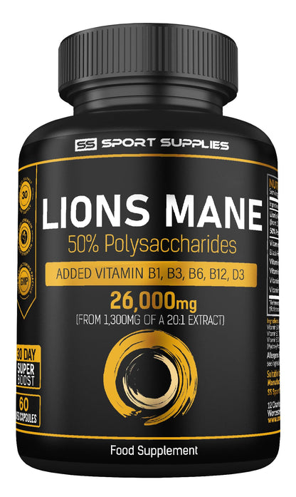 Lions Mane Supplement High Strength 26,000mg Plus 5 Vitamins - Maple Wellness Supplements