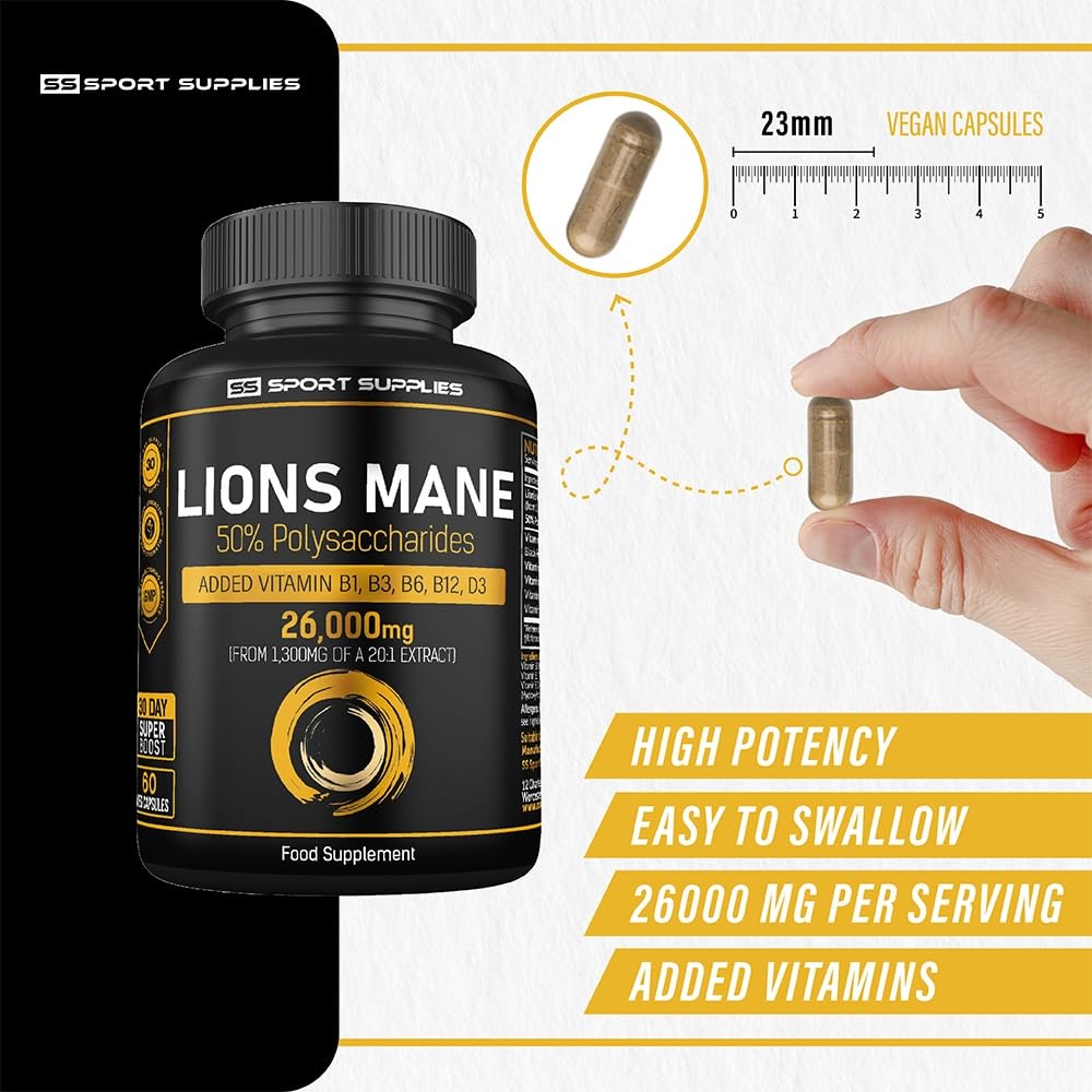 Lions Mane Supplement High Strength 26,000mg Plus 5 Vitamins - Maple Wellness Supplements