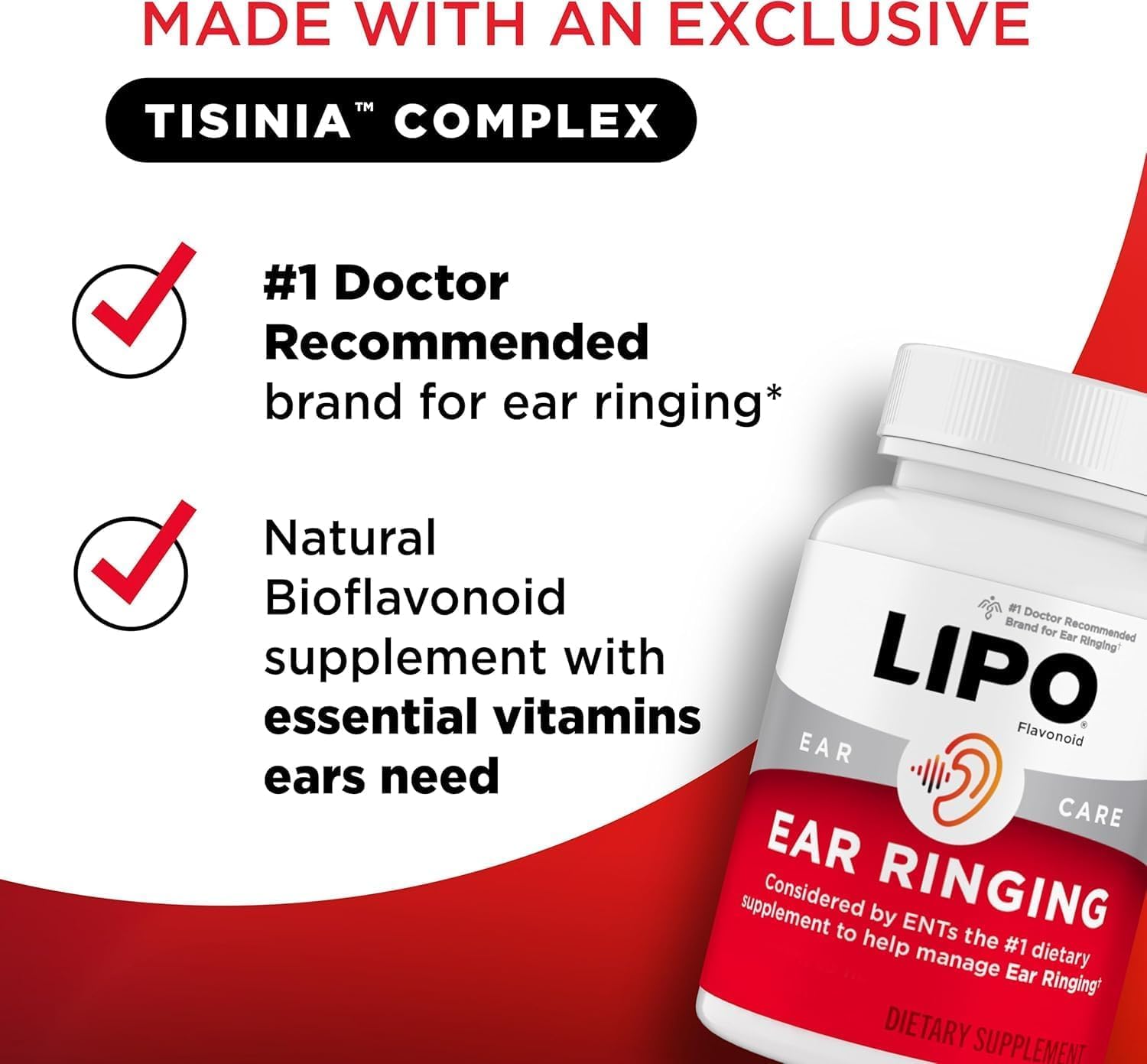 Lipo-Flavonoid Ear Ringing - Doctor-Recommended for Ringing Ears - Clinically Proven Lemon Bioflavonoid Complex with Vitamins C, B1, B2, B6, B12 - Maple Wellness Supplements