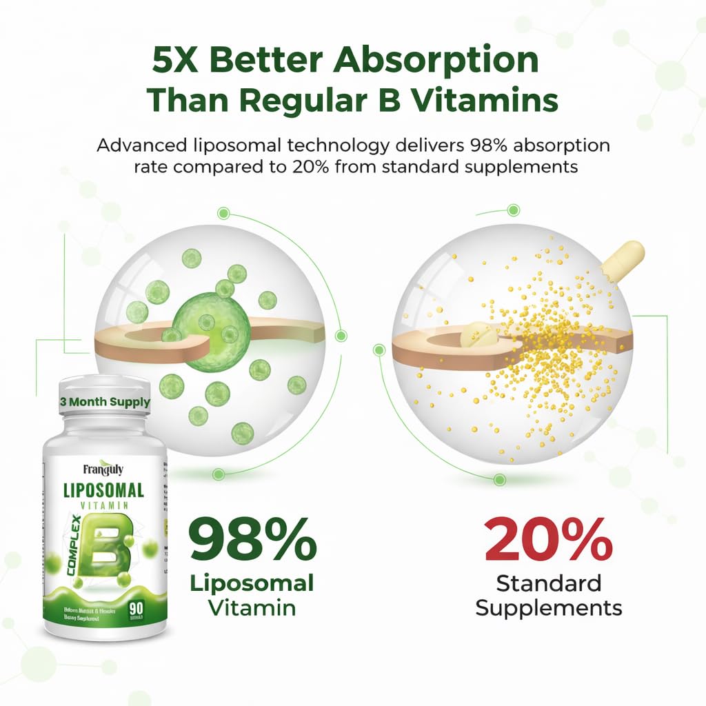 Liposomal B Complex for High Absorption Methylated B12,L-Methyfolate(5-MTHF ),Full Active B Vitamins with Choline Inositol-Energy, Metabolism,Brain & Heart Support - Maple Wellness Supplements
