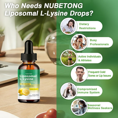 Liposomal L-Lysine 1000mg Liquid Drops, 7-in-1 Lysine Supplement for Adults with Vitamin C/B6/D3/B12 & Zinc Gluconate, Immune Support, Collagen Synthesis & Skin Lip Health, Lemon Flavor, 2 Fl Oz - Maple Wellness Supplements