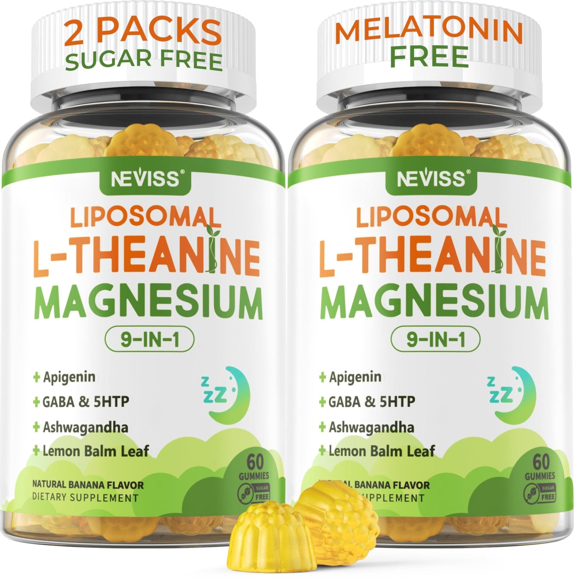 Liposomal L-Theanine 200mg Magnesium Glycinate 400mg Gummies with GABA, 5HTP, Apigenin, Vitamin B6 & D3, Ashwagandha, Lemon Balm Leaf, Melatonin Free Sleep - Maple Wellness Supplements