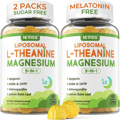 Liposomal L-Theanine 200mg Magnesium Glycinate 400mg Gummies with GABA, 5HTP, Apigenin, Vitamin B6 & D3, Ashwagandha, Lemon Balm Leaf, Melatonin Free Sleep - Maple Wellness Supplements