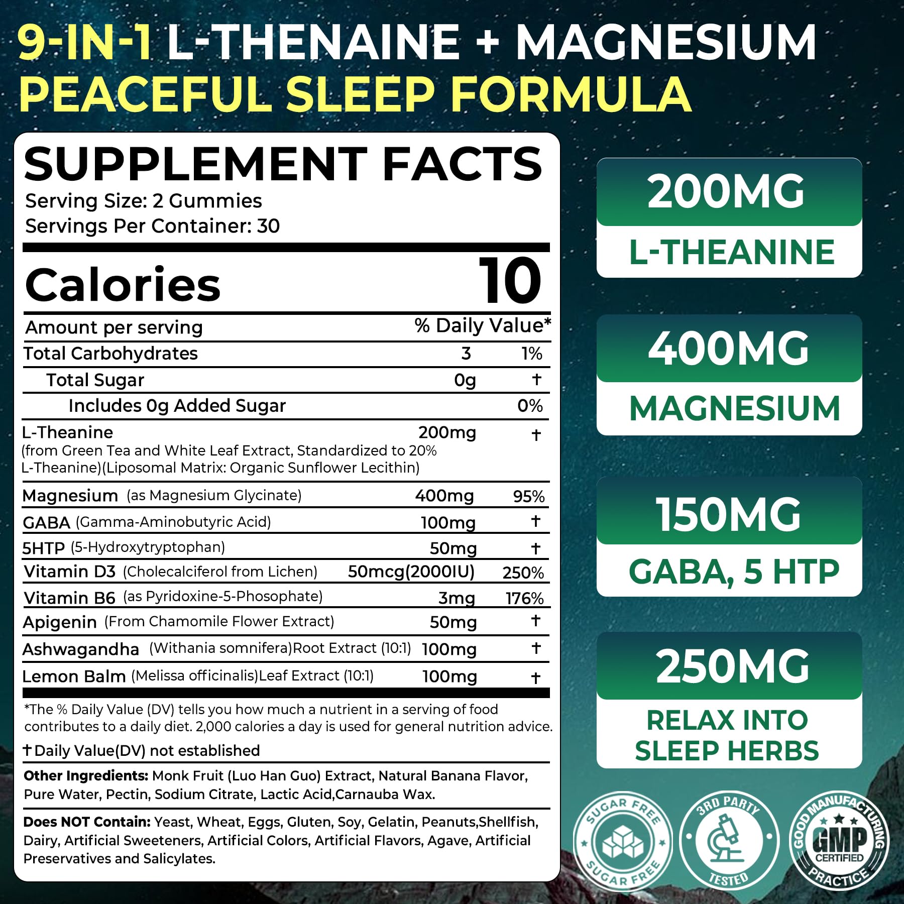 Liposomal L-Theanine 200mg Magnesium Glycinate 400mg Gummies with GABA, 5HTP, Apigenin, Vitamin B6 & D3, Ashwagandha, Lemon Balm Leaf, Melatonin Free Sleep - Maple Wellness Supplements