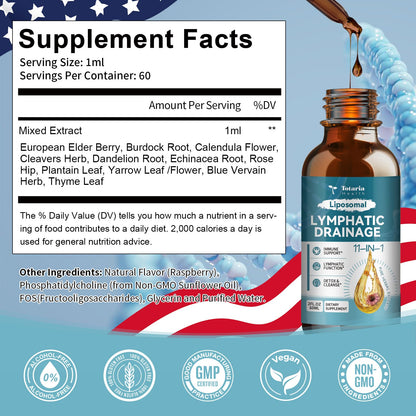 Liposomal Lymphatic Drainage Drops - 11 In 1 Organic Lymphatic Drainage Supplement with Burdock Root, Echinacea, Elderberry, Calendula, Cleavers Herb - Maple Wellness Supplements