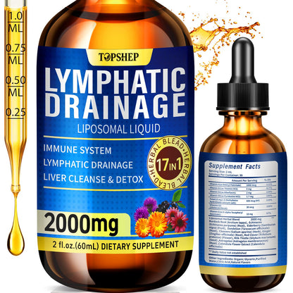 Liposomal Lymphatic Drainage Drops 2000mg - 17-in-1 Lymphatic Support & Liver Cleanse Detox with Milk Thistle, Dandelion, Elderberry, Echinacea & Full Vitamin Complex - Lymph System Support, 2 fl oz - Maple Wellness Supplements