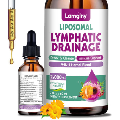 Liposomal Lymphatic Drainage Drops, 9-In-1 Lymphatic Drainage Supplements for Detox & Cleanse, with Echinacea, Dandelion, Elderberry, Burdock Root & Cleavers, Immune & Lymph System Support, 2 FL OZ - Maple Wellness Supplements