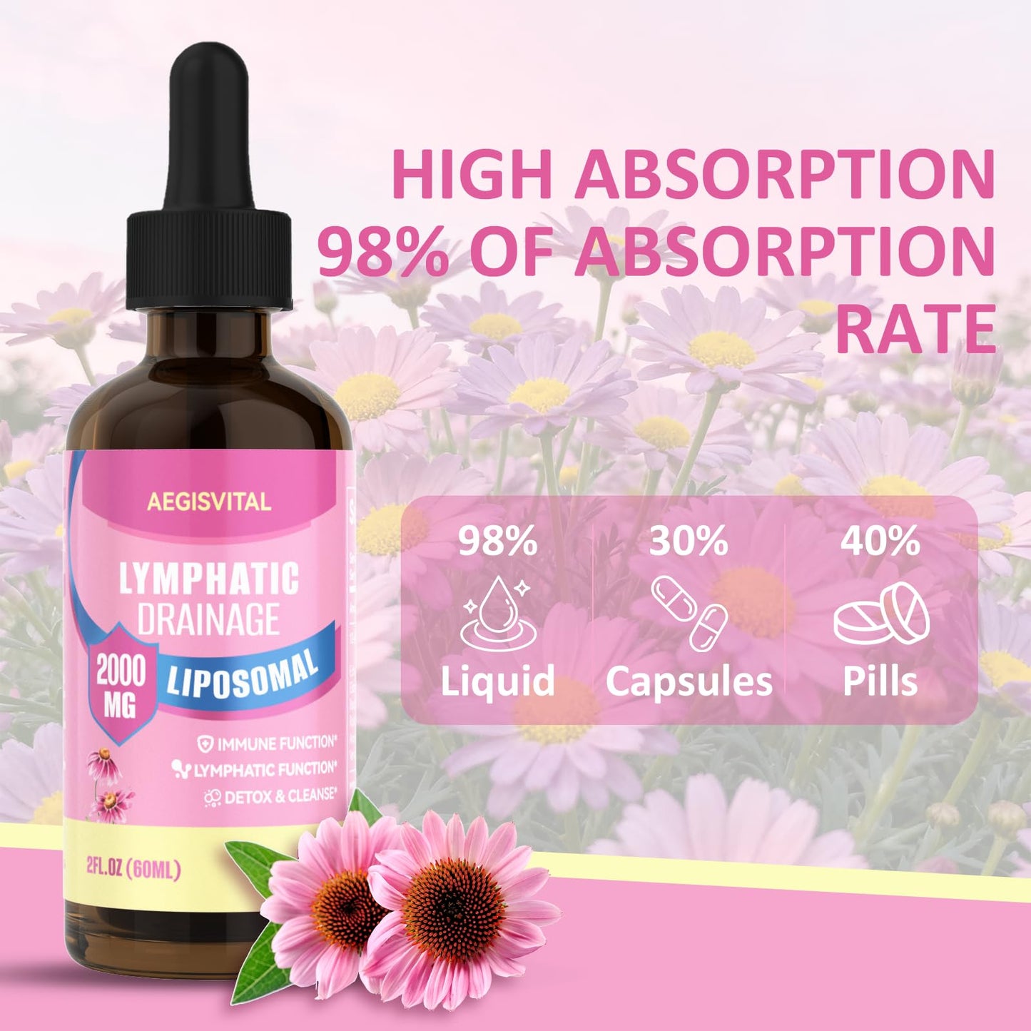 Liposomal Lymphatic Drainage Drops, Lymphatic Support with Echinacea, Dandelion, Turmeric, Burdock, Elderberry, and Calendula, Lymph System Support & Immune Health - Maple Wellness Supplements