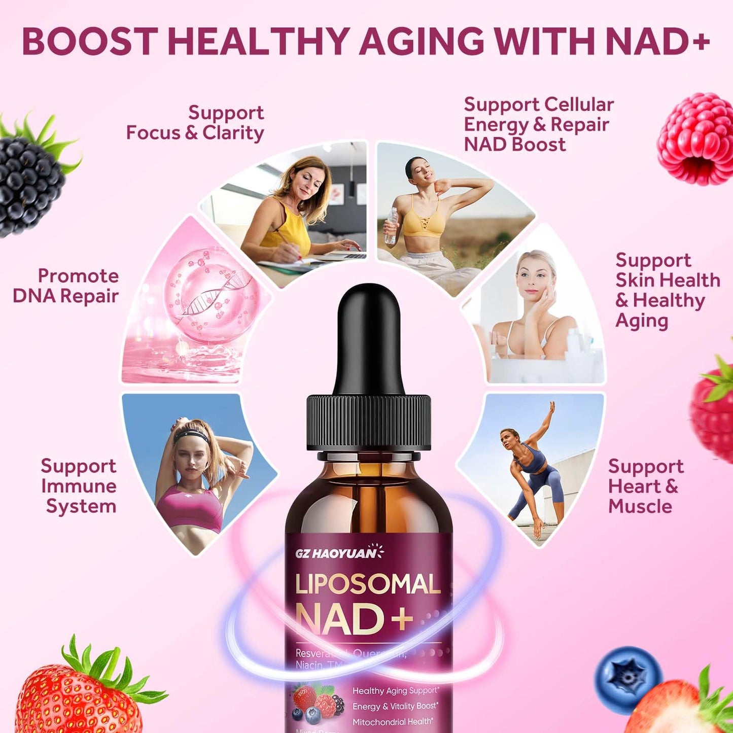 Liposomal NAD Supplement - 1200mg NAD+ Liquid Drops for Women & Men with Nicotinamide, Resveratrol, Quercetin, TMG, Black Pepper Extract - Brain & Cellular Mitochondrial Health, Anti-Aging, Longevity - Maple Wellness Supplements