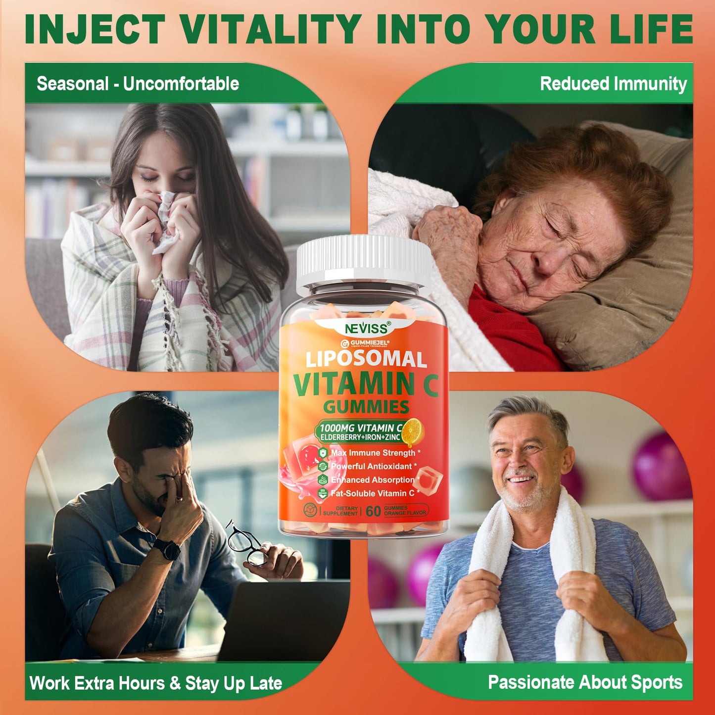 Liposomal Vitamin C 1000mg Gummies for Adults - Vitamin C Chewable with Elderberry, Zinc & 8mg Iron, Sugar Free Vit C Supplements, Daily Immune Support Gummies for Energy - Maple Wellness Supplements
