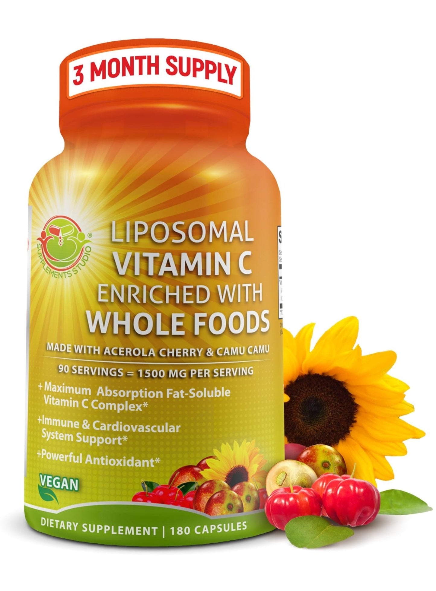 Liposomal Vitamin C Capsules - 1500mg - Made with Organic Acerola Cherries & Camu Camu, High Potency Vitamin C Liposomal - Immune Support Supplement - Maple Wellness Supplements
