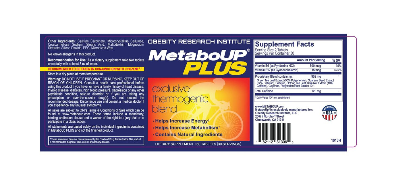 Lipozene MetaboUP Plus - 2 60 Ct Bottles - Thermogenic Weight Loss - Energy Booster Pills - Maple Wellness Supplements
