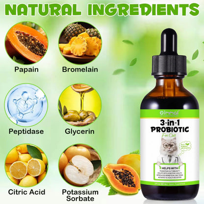 Liquid Cat Probiotic, Natural 3 in 1 Probiotic for Cats, Cat Digestive Support,Gut Health Support,Help with Diarrhea,Gas and Bloating, Cat Herbal Supplements- 60ml - Maple Wellness Supplements