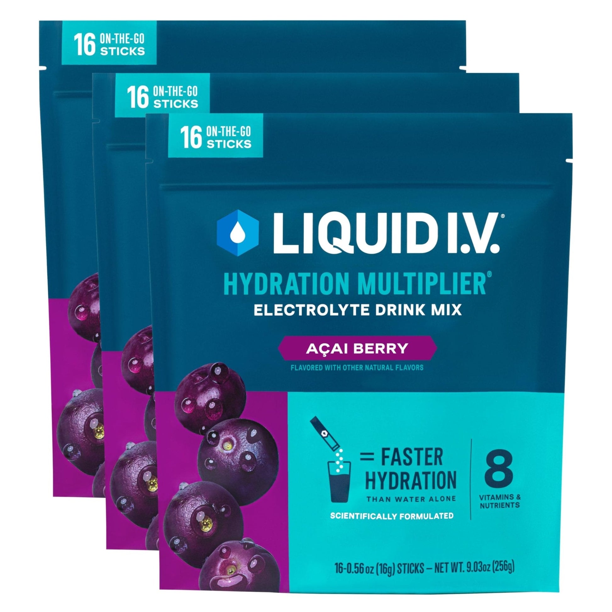 Liquid I.V.® Hydration Multiplier - Acai Berry | Electrolyte Powder Drink Mix | 3 Pack (48 Servings) - Maple Wellness Supplements