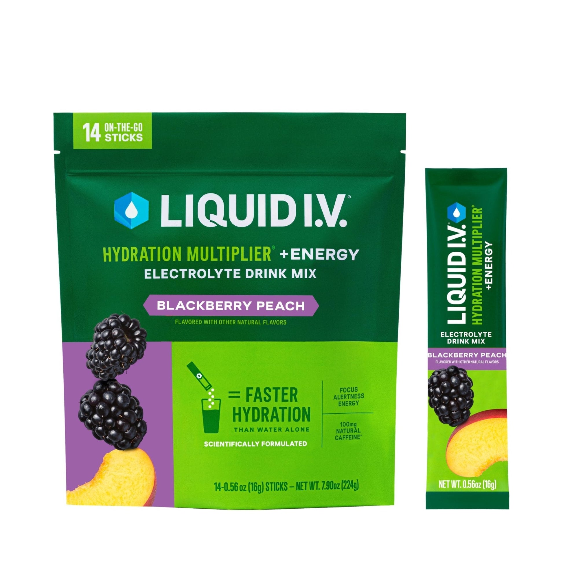 Liquid I.V.® Hydration Multiplier +Energy | Blackberry-Peach | Electrolyte Powder Drink Mix | 1 Pack (14 Servings) - Maple Wellness Supplements