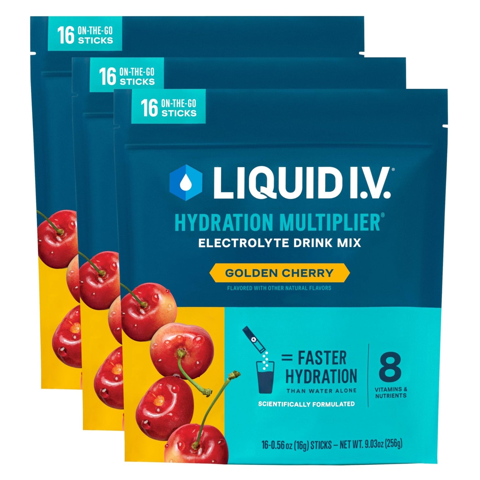 Liquid I.V.® Hydration Multiplier - Golden Cherry | Electrolyte Powder Drink Mix | 3 Pack (48 Servings) - Maple Wellness Supplements