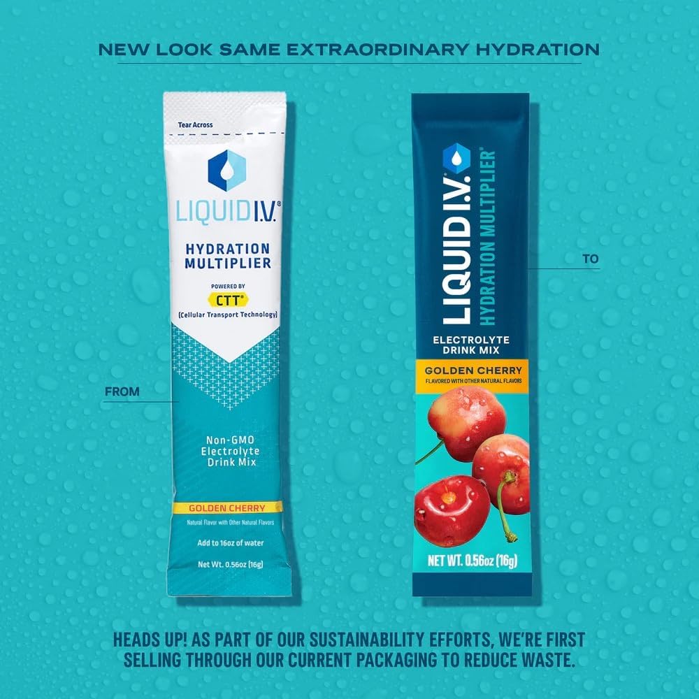 Liquid I.V.® Hydration Multiplier - Golden Cherry | Electrolyte Powder Drink Mix | 3 Pack (48 Servings) - Maple Wellness Supplements