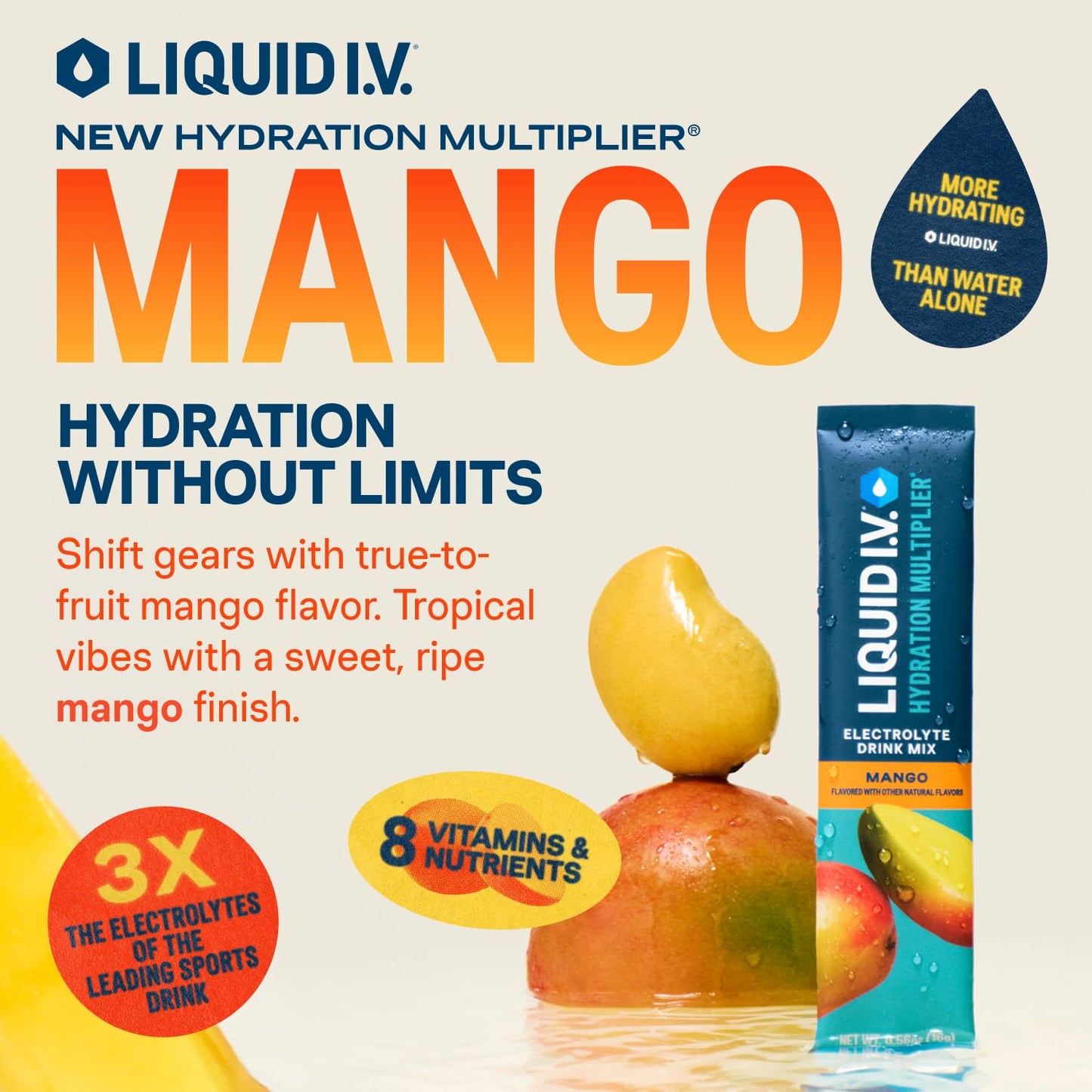 Liquid I.V.® Hydration Multiplier - Mango | Electrolyte Powder Drink Mix | 1 Pack (16 Servings) - Maple Wellness Supplements