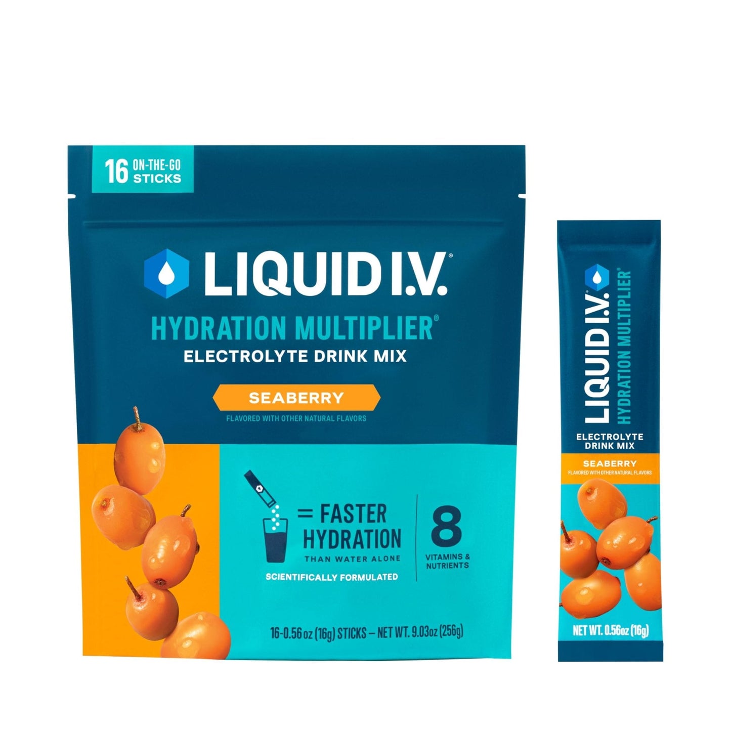 Liquid I.V.® Hydration Multiplier - Seaberry | Electrolyte Powder Drink Mix | 1 Pack (16 Servings) - Maple Wellness Supplements