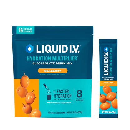 Liquid I.V.® Hydration Multiplier - Seaberry | Electrolyte Powder Drink Mix | 1 Pack (16 Servings) - Maple Wellness Supplements