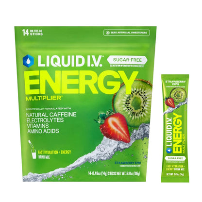 Liquid I.V.® Hydration Multiplier Sugar Free + Energy - Strawberry Kiwi | Electrolyte Powder Drink Mix | 1 Pack (14 Servings) - Maple Wellness Supplements