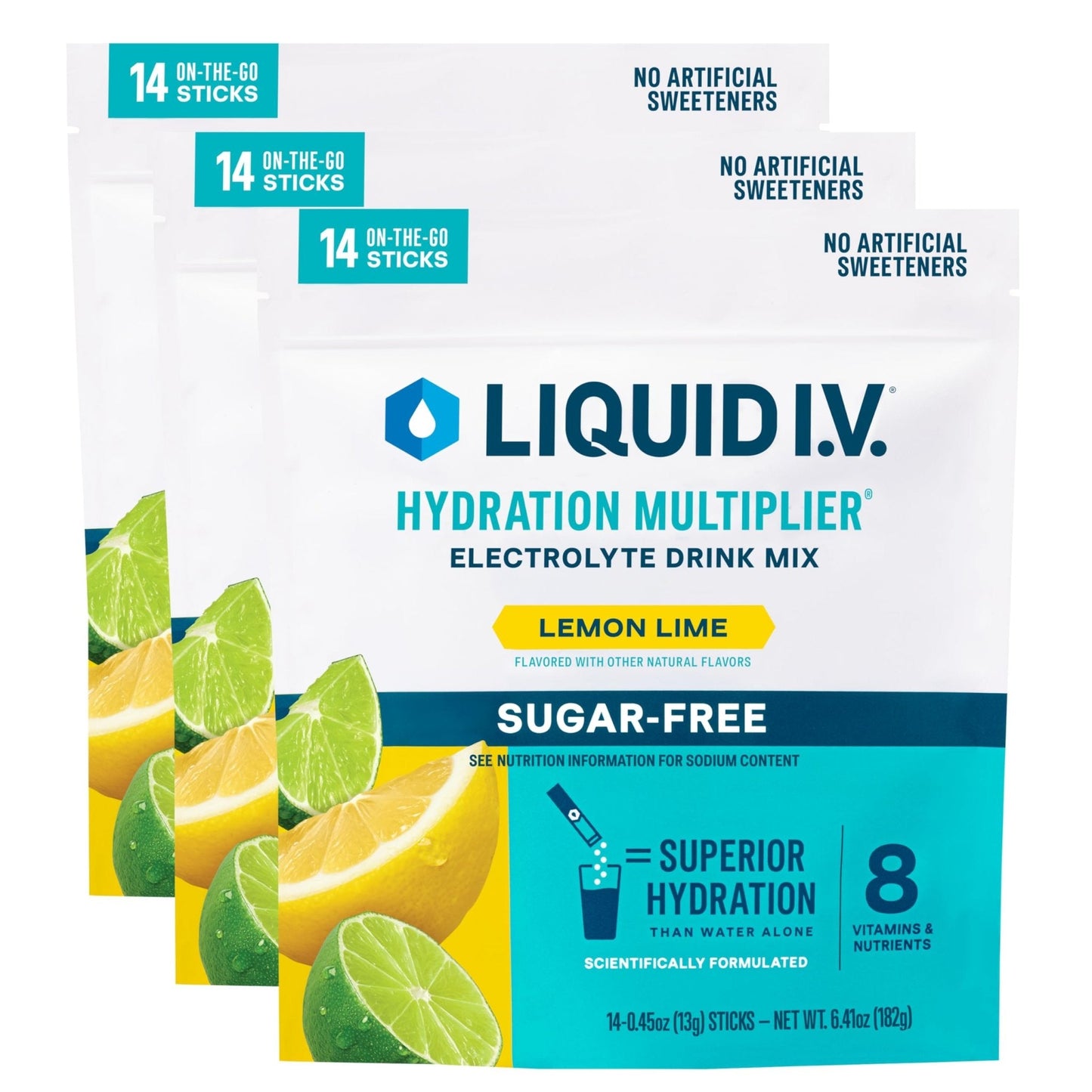 Liquid I.V.® Hydration Multiplier Sugar Free – Lemon Lime | Electrolyte Powder Drink Mix | 3 Pack (42 Servings) - Maple Wellness Supplements