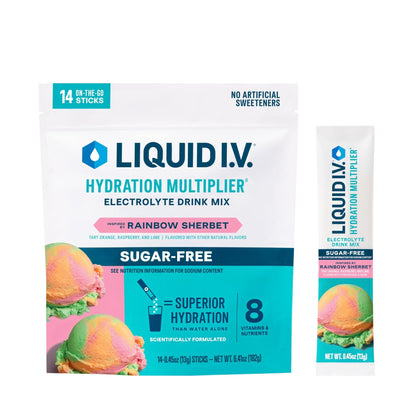 Liquid I.V.® Hydration Multiplier Sugar-Free - Rainbow Sherbet | Electrolyte Powder Drink Mix | 1 Pack (14 Servings) - Maple Wellness Supplements