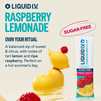 Liquid I.V.® Hydration Multiplier® Sugar-Free - Raspberry Lemonade | Electrolyte Powder Drink Mix | 3 Pack (42 Servings) - Maple Wellness Supplements