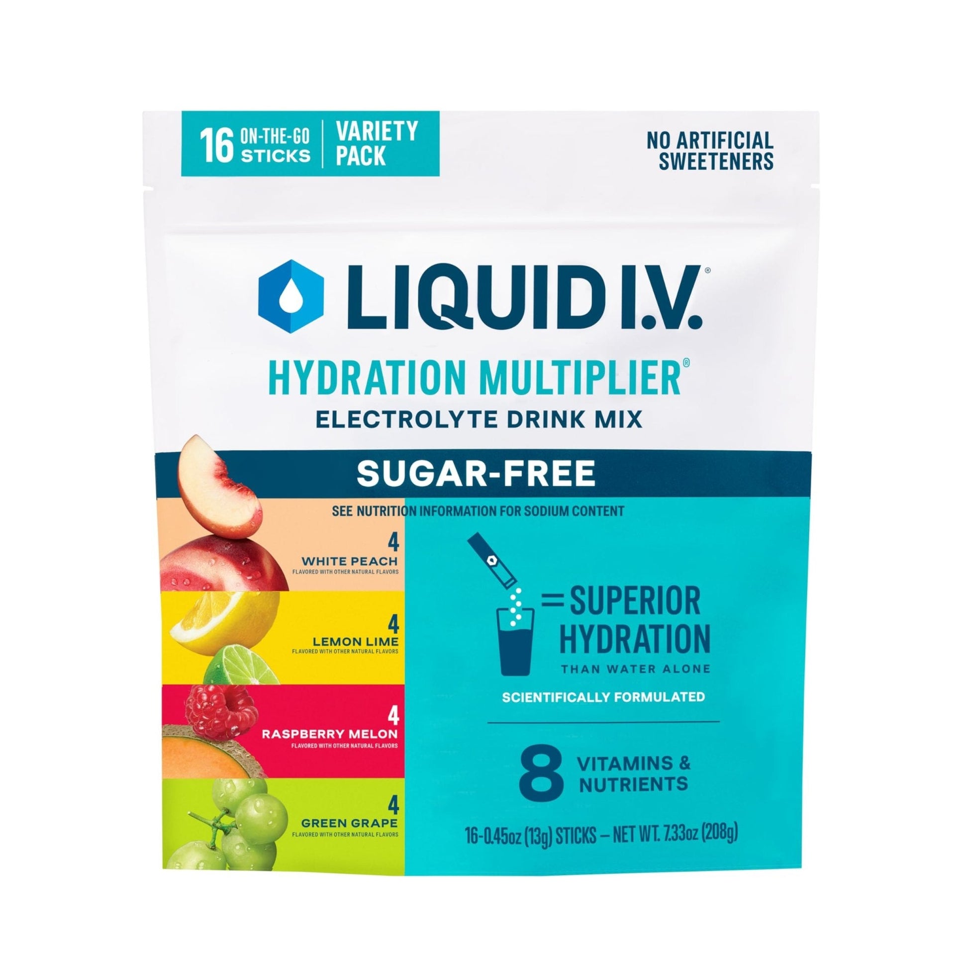 Liquid I.V.® Hydration Multiplier Sugar-Free Variety Pack - Raspberry Melon, Lemon Lime, White Peach, Green Grape (Variety Pack) - Maple Wellness Supplements