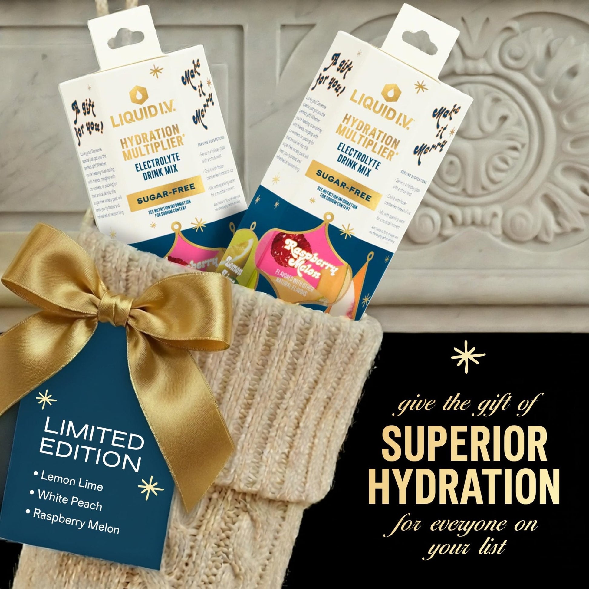 Liquid I.V.® Hydration Multiplier Sugar-Free - Variety Pack Stocking Stuffer - Raspberry Melon, Lemon Lime, and White Peach - 4 Pack (12 Sticks) - Maple Wellness Supplements