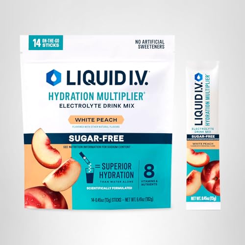 Liquid I.V.® Hydration Multiplier Sugar-Free - White Peach | Electrolyte Powder Drink Mix | 1 Pack (14 Servings) - Maple Wellness Supplements