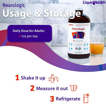 LIQUIDHEALTH Neurologic Focus Supplement - Brain Booster Nootropic Supplement for Cognitive Function, Memory & Focus with Ginkgo Biloba, Choline, L-Theanine & Phosphatidylserine - USA Made (32 oz) - Maple Wellness Supplements