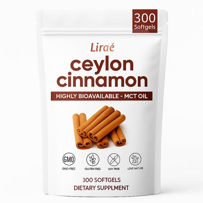 LIRAE Ceylon Cinnamon Softgels with MCT Oil – 300 Softgels – True Ceylon Cinnamon Supplement – Non-GMO, Gluten Free - Maple Wellness Supplements