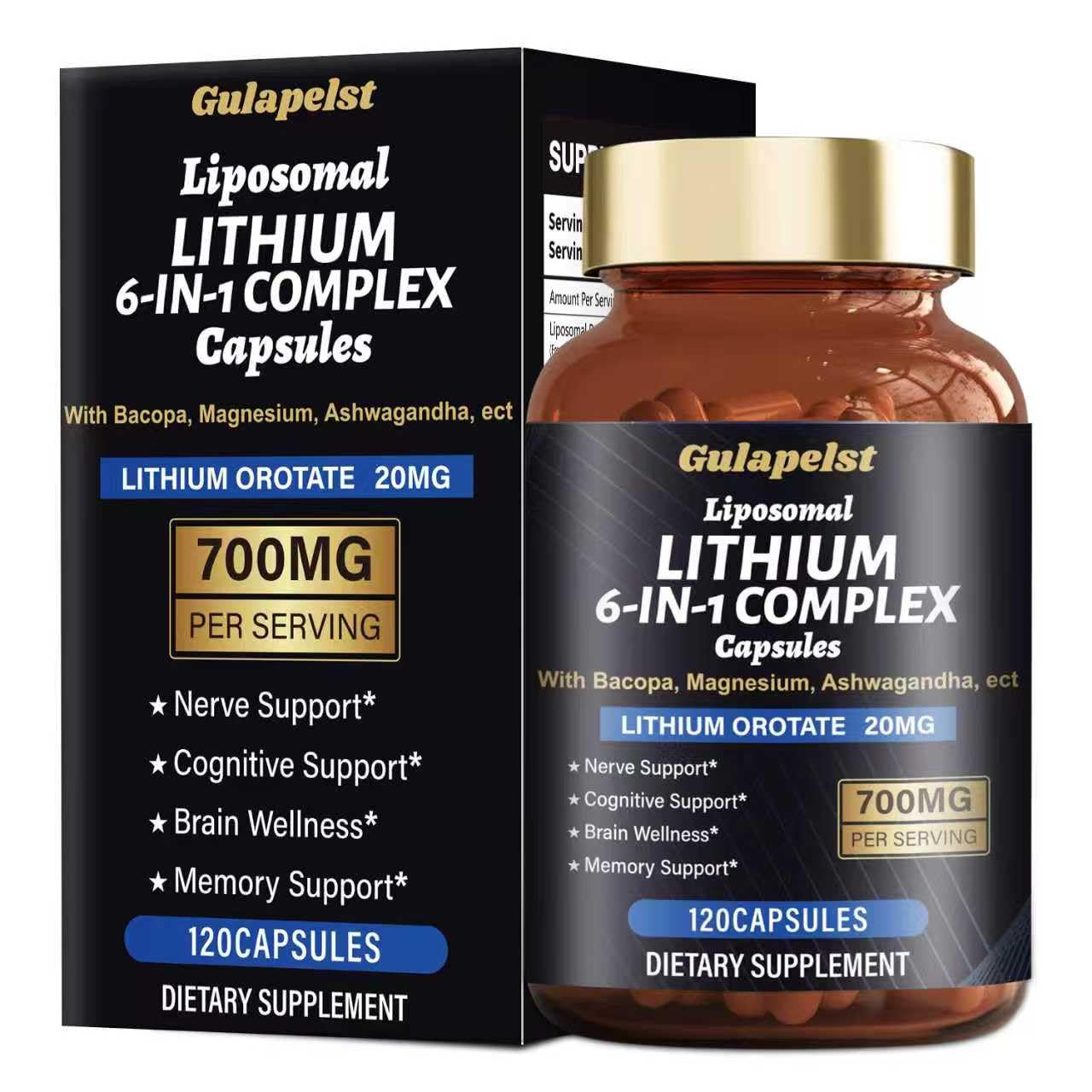 Lisopomal Lithium Orotate Complex Capsules, Lithium Orotate 20 mg, Magnesium Glycinate & Ashwagandha, Brain Health Supplements for Cognitive, Mood & Memory - Maple Wellness Supplements