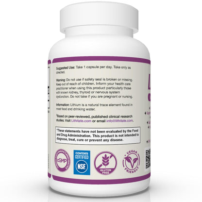lithitate Lithium Aspartate 10mg | Supports Cognitive Function & Brain Health with Aging | NSF Certified | Promotes Mental Clarity, Healthy Mood & Longevity - Maple Wellness Supplements