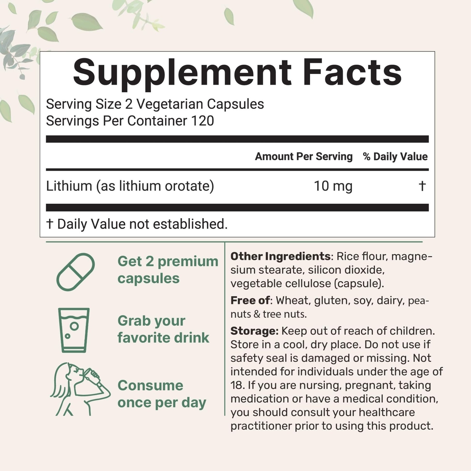 Lithium Orotate 10mg, 240 Veggie Capsules | 5mg Per Capsules | High Bioavailability Trace Mineral | Healthy Aging, Brain Supplement - Maple Wellness Supplements