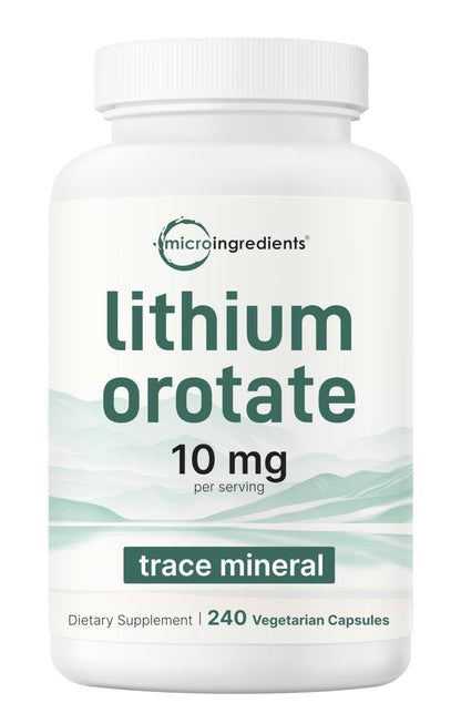 Lithium Orotate 10mg, 240 Veggie Capsules | 5mg Per Capsules | High Bioavailability Trace Mineral | Healthy Aging, Brain Supplement - Maple Wellness Supplements