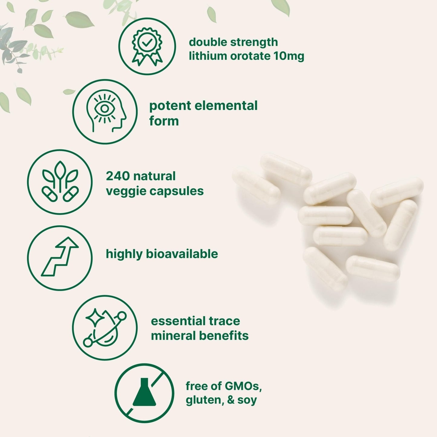 Lithium Orotate 10mg, 240 Veggie Capsules | 5mg Per Capsules | High Bioavailability Trace Mineral | Healthy Aging, Brain Supplement - Maple Wellness Supplements