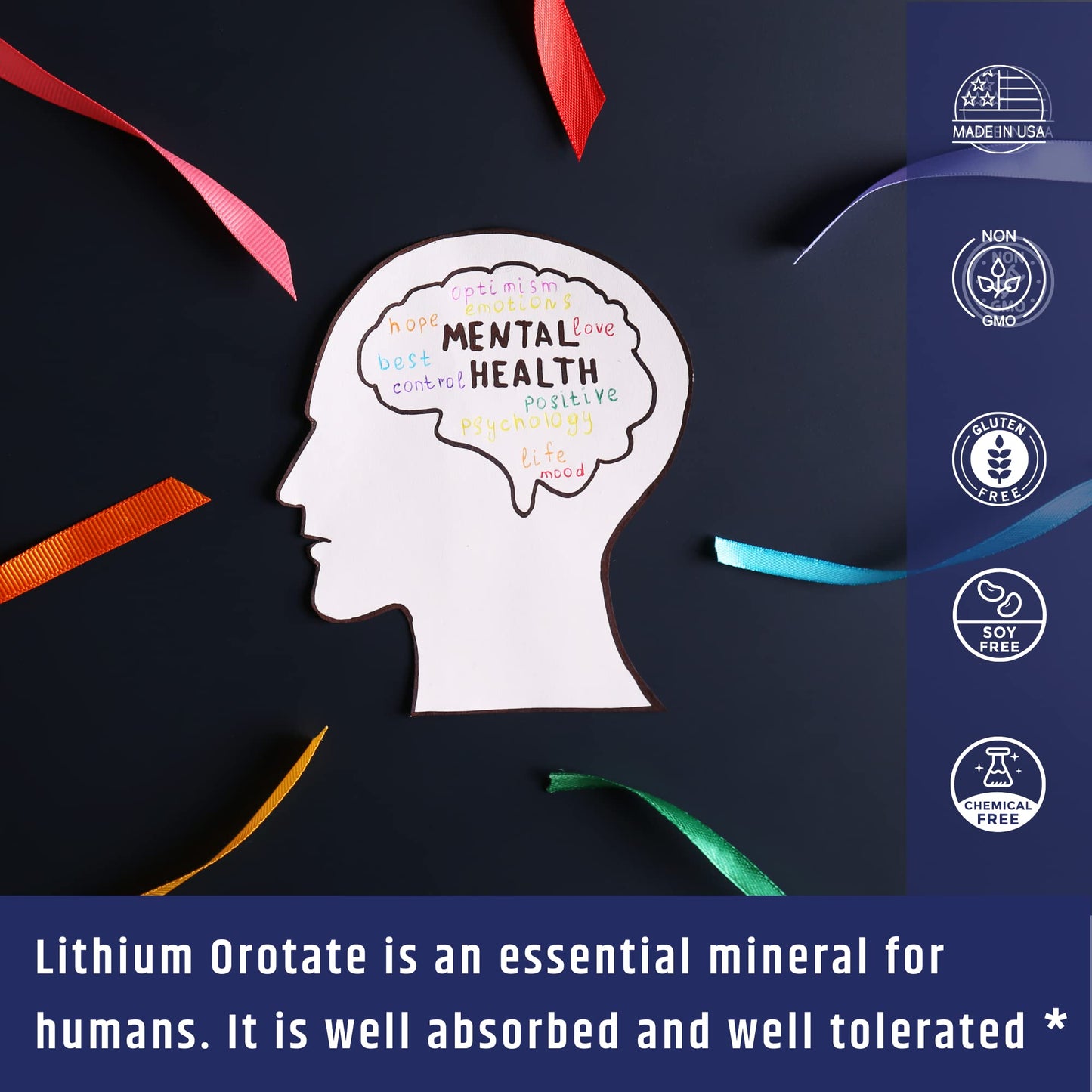 Lithium Orotate 10mg per Capsule - 60 Vegetarian Capsules. Memory and Emotional Wellness Support - Magnesium Stearate Free - Maple Wellness Supplements