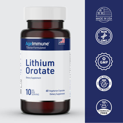 Lithium Orotate 10mg per Capsule - 60 Vegetarian Capsules. Memory and Emotional Wellness Support - Magnesium Stearate Free - Maple Wellness Supplements