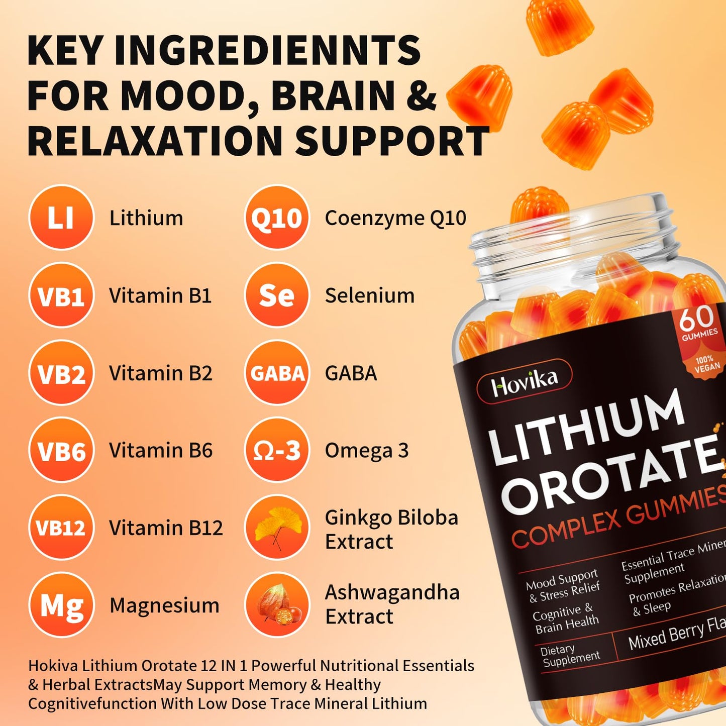 Lithium Orotate 5mg 10mg Gummies Lithium Supplements with Vitamin B, Magnesium & Selenium for Mood Support, Stress Relief, Brain Health, Non-GMO, Vegan, Gluten Free - Maple Wellness Supplements