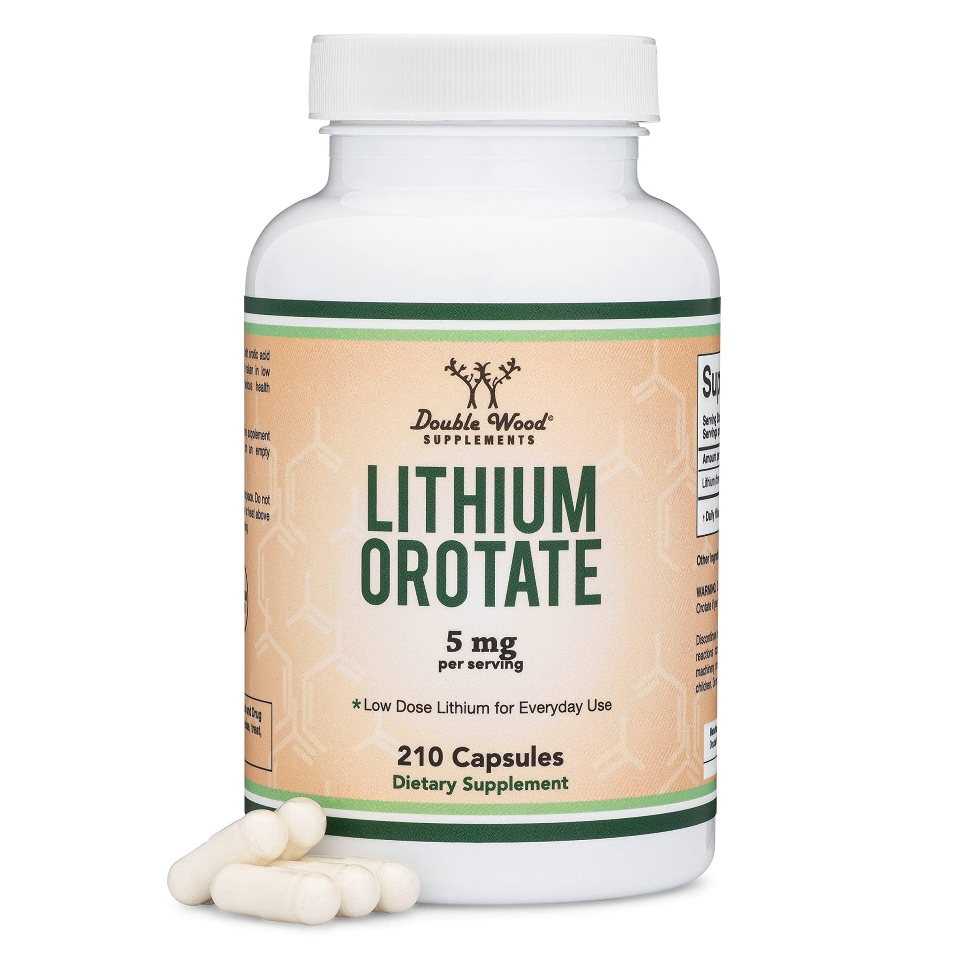 Lithium Orotate 5mg of Elemental Lithium for Cognition and Brain Health, 210 Capsules (Third Party Tested, Vegan Safe, Non-GMO) by Double Wood Supplements - Maple Wellness Supplements