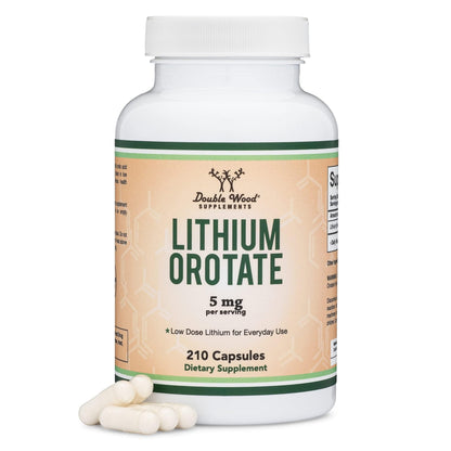 Lithium Orotate 5mg of Elemental Lithium for Cognition and Brain Health, 210 Capsules (Third Party Tested, Vegan Safe, Non-GMO) by Double Wood Supplements - Maple Wellness Supplements