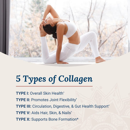 Live Conscious Beyond Collagen Multi Collagen Capsules - Types I, II, III, V & X - Hydrolyzed Blend with Biotin & Vitamin C for Hair, Skin, Nails 90 Capsules - Maple Wellness Supplements