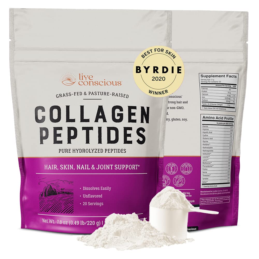 Live Conscious Collagen Powder Hydrolyzed Collagen Peptides Type I & III - Keto & Paleo Friendly - Unflavored - 20 Servings, 7.8 oz - Maple Wellness Supplements