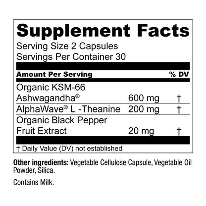 Live Conscious KSM-66 Ashwagandha Supplement w/L Theanine & AlphaWave - ZenWell Everyday Stress Relief, Cognitive, Brain Health - Maple Wellness Supplements